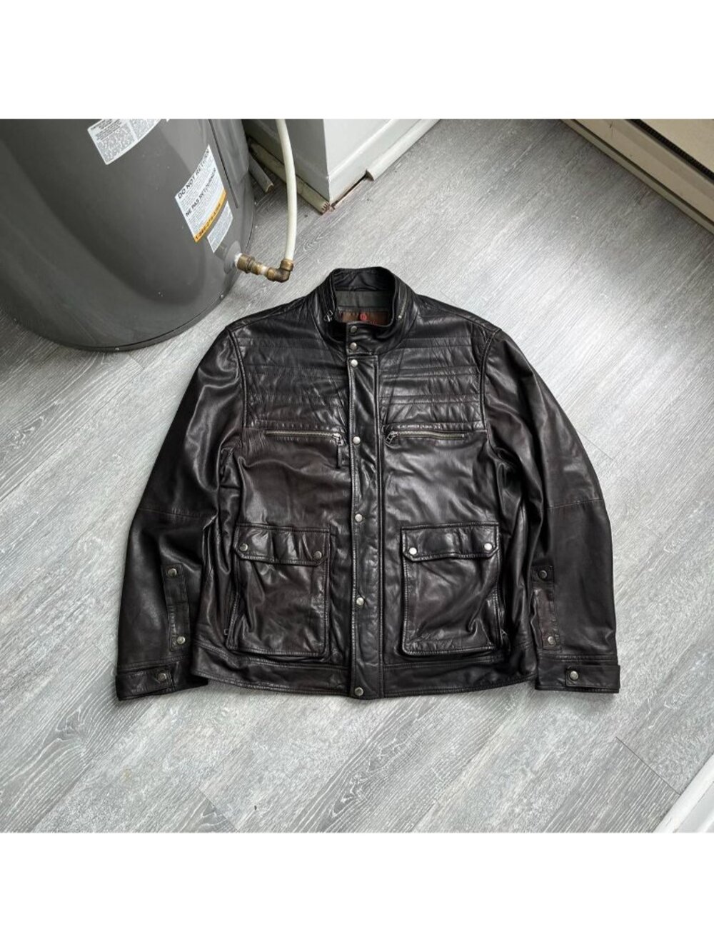 Brown / Black Danier Full Zip-Up Biker Style Leather Bomber Jacket (Men’s XL)